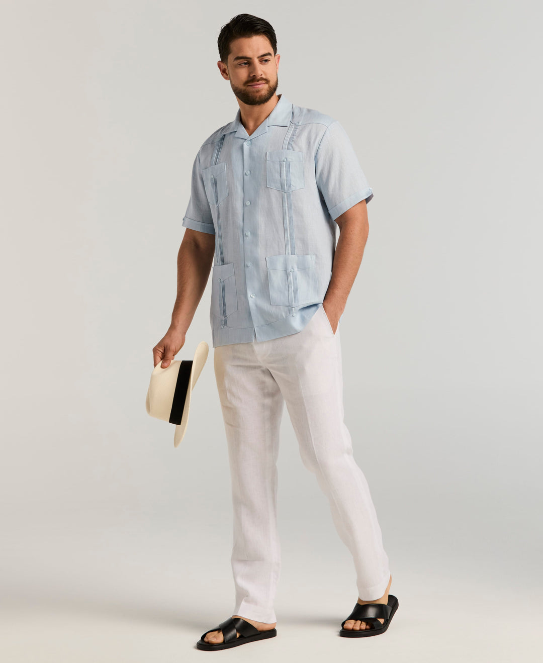 Delave Linen Flat Front Pant (Brilliant White) 