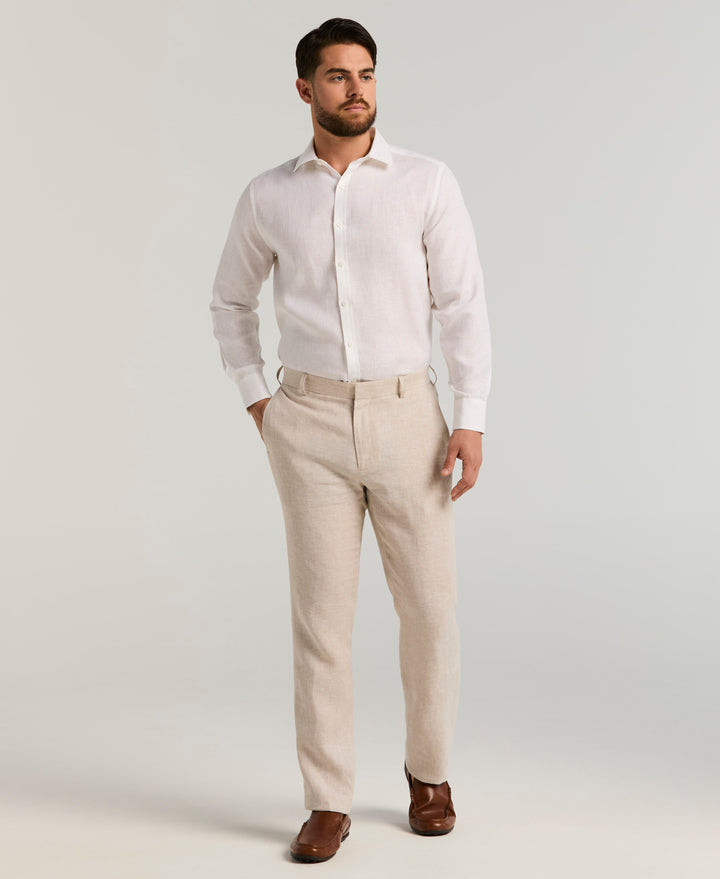 Delave Linen Flat Front Pant (Natural Linen) 