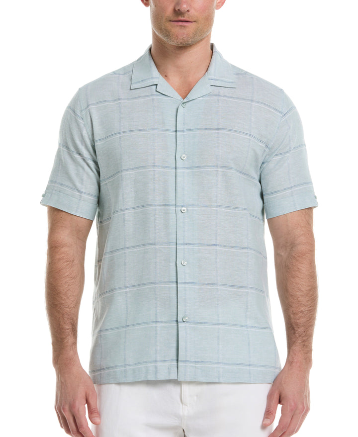 Linen Blend Dobby Windowpane Print Shirt (Blue Surf) 