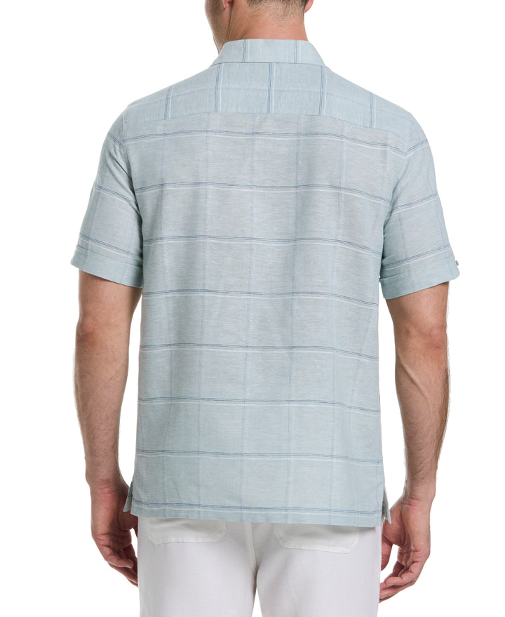 Linen Blend Dobby Windowpane Print Shirt (Blue Surf) 