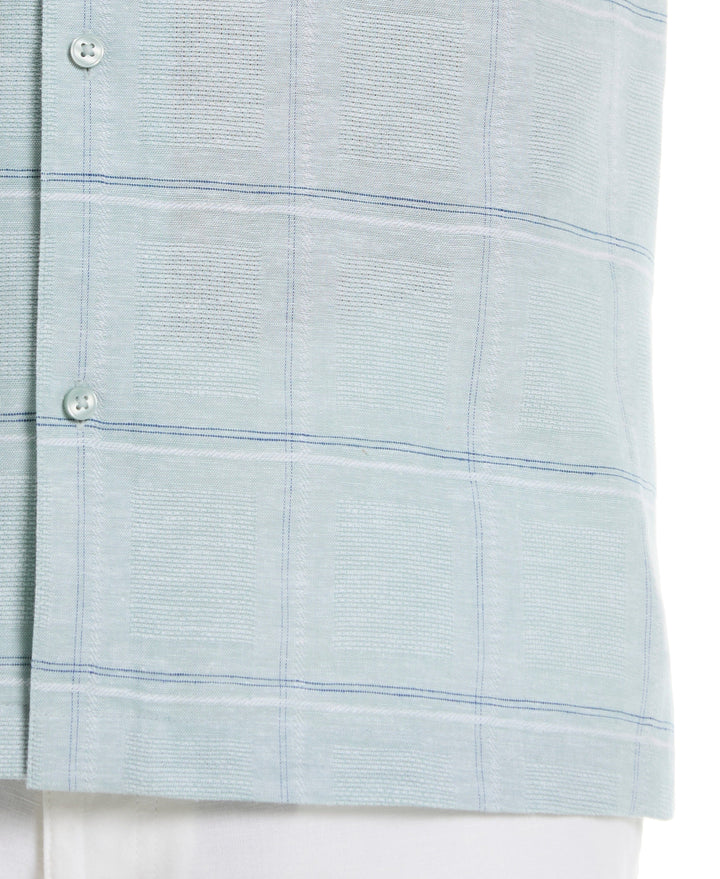 Linen Blend Dobby Windowpane Print Shirt (Blue Surf) 