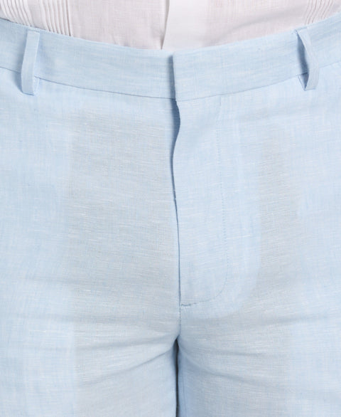 Double Breasted Delave Linen Dream Blue Suit-Suit Set-Cubavera