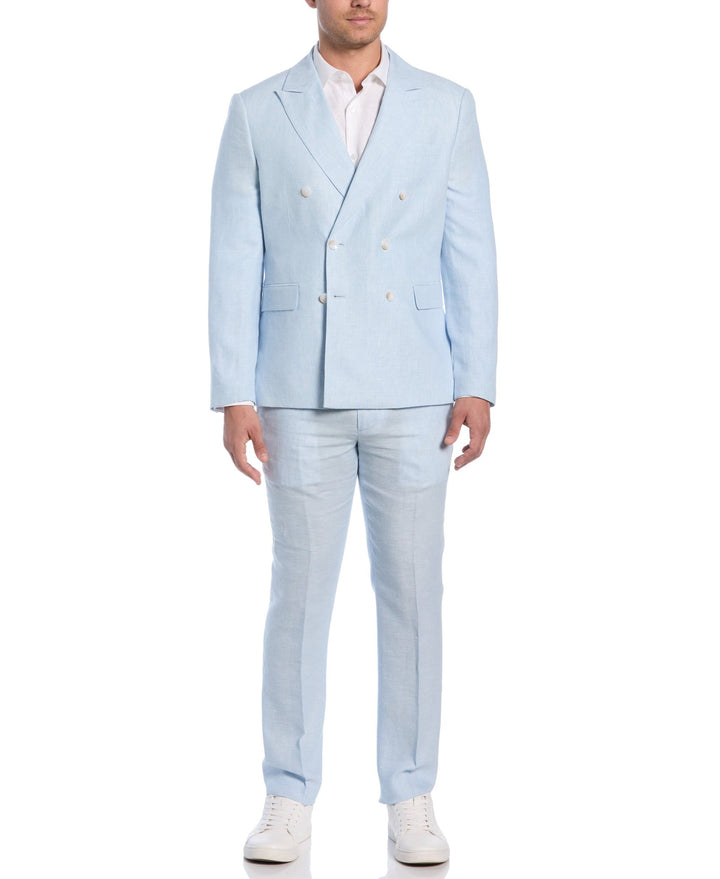 Double Breasted Delave Linen Dream Blue Suit-Suit Set-Fast Bundle