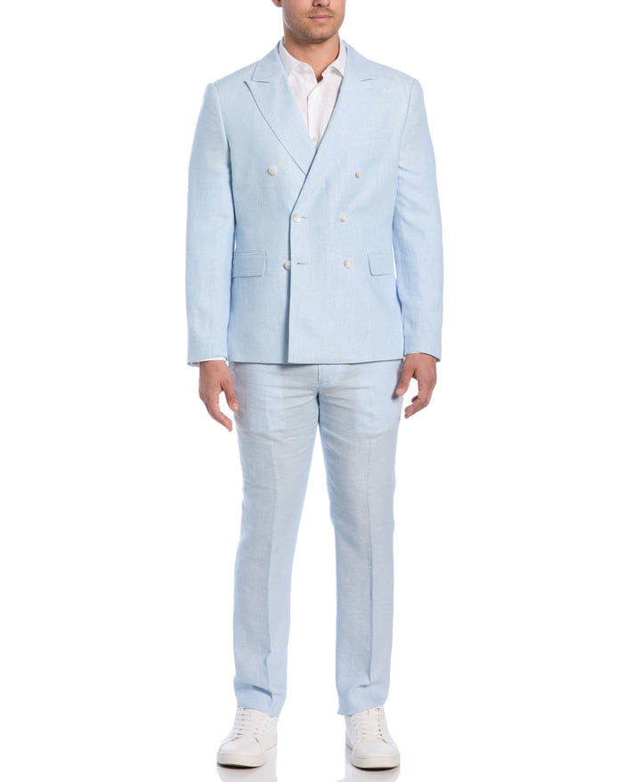 Double Breasted Delave Linen Sports Coat (Dream Blue) 