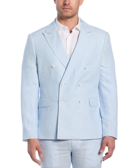 Double Breasted Delave Linen Sports Coat (Dream Blue) 
