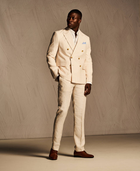 Double Breasted Delave Linen Whitecap Grey Suit-Suit Set-Cubavera Collection