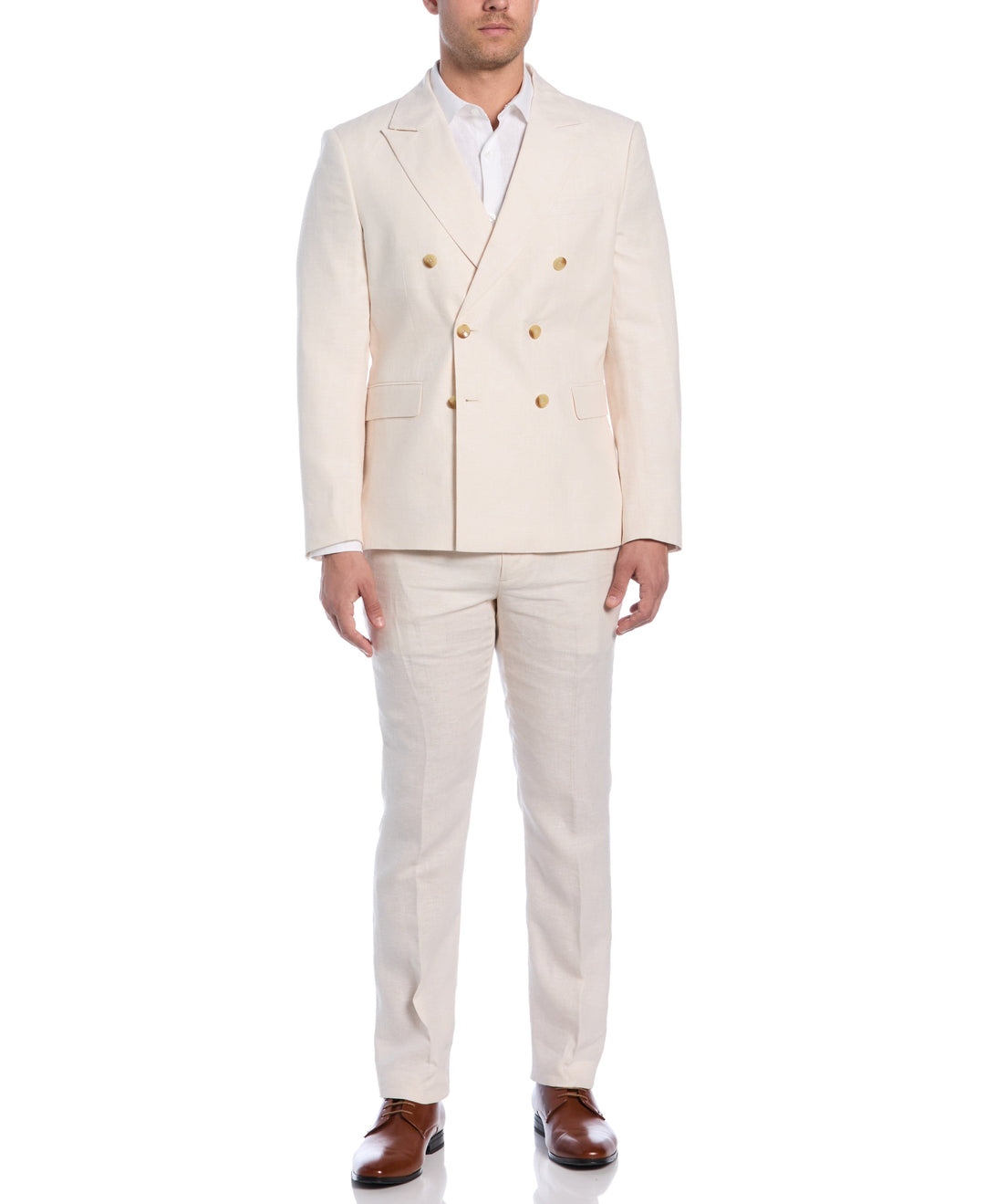 Double Breasted Delave Linen Whitecap Grey Suit-Suit Set-Cubavera Collection
