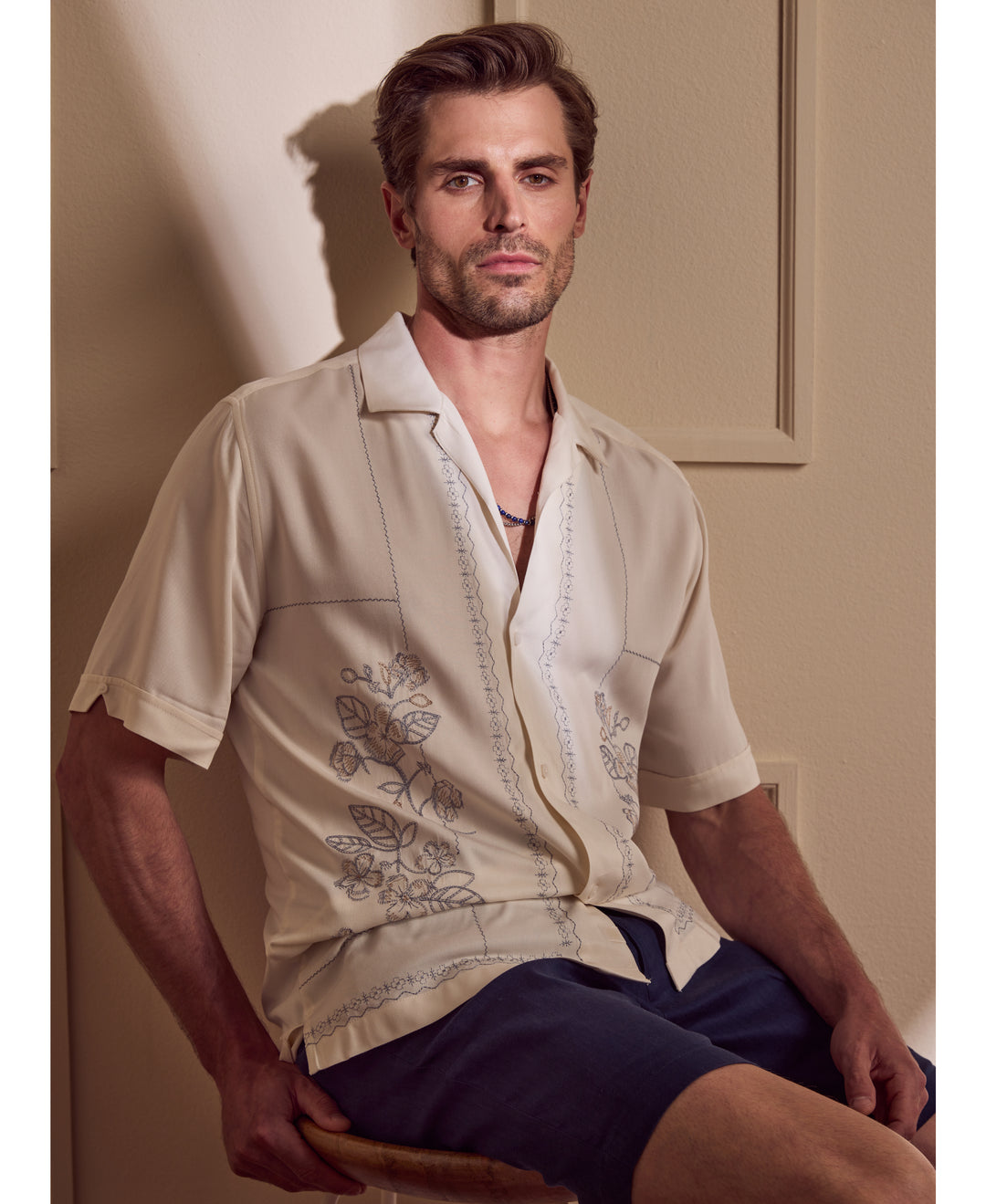 Embroidered Camp Collar Shirt-Casual Shirts-Cubavera