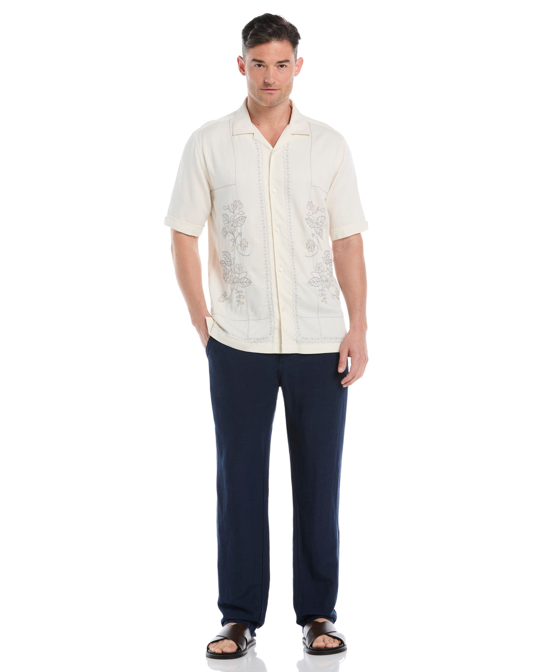 Embroidered Camp Collar Shirt (Egret) 