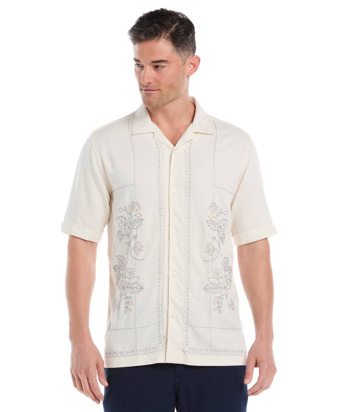 Embroidered Camp Collar Shirt (Egret) 