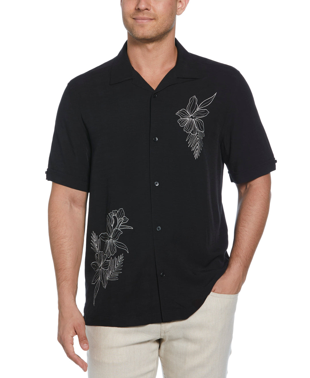 Embroidered Floral Shirt (Jet Black) 