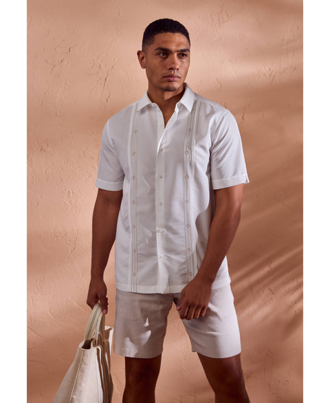 Embroidered Panel Shirt-Casual Shirts-Cubavera