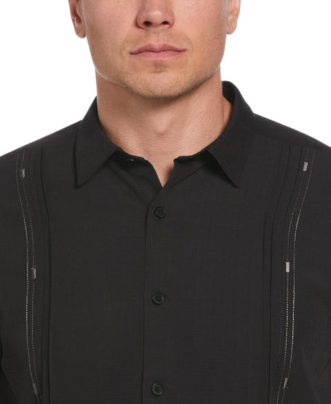 Short Sleeve Embroidered Double Tuck Shirt (Jet Black) 