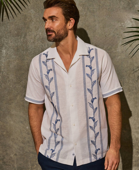 Embroidery Leaf Panel Shirt-Casual Shirts-Cubavera