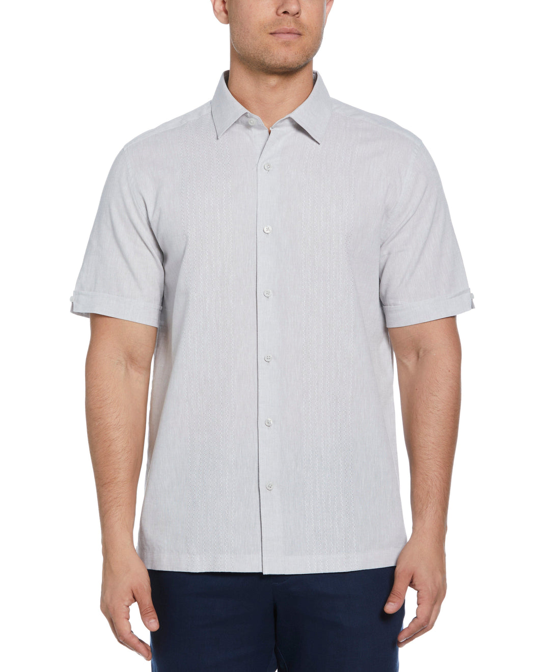 Linen Blend Dobby Panels Shirt (Brilliant White) 