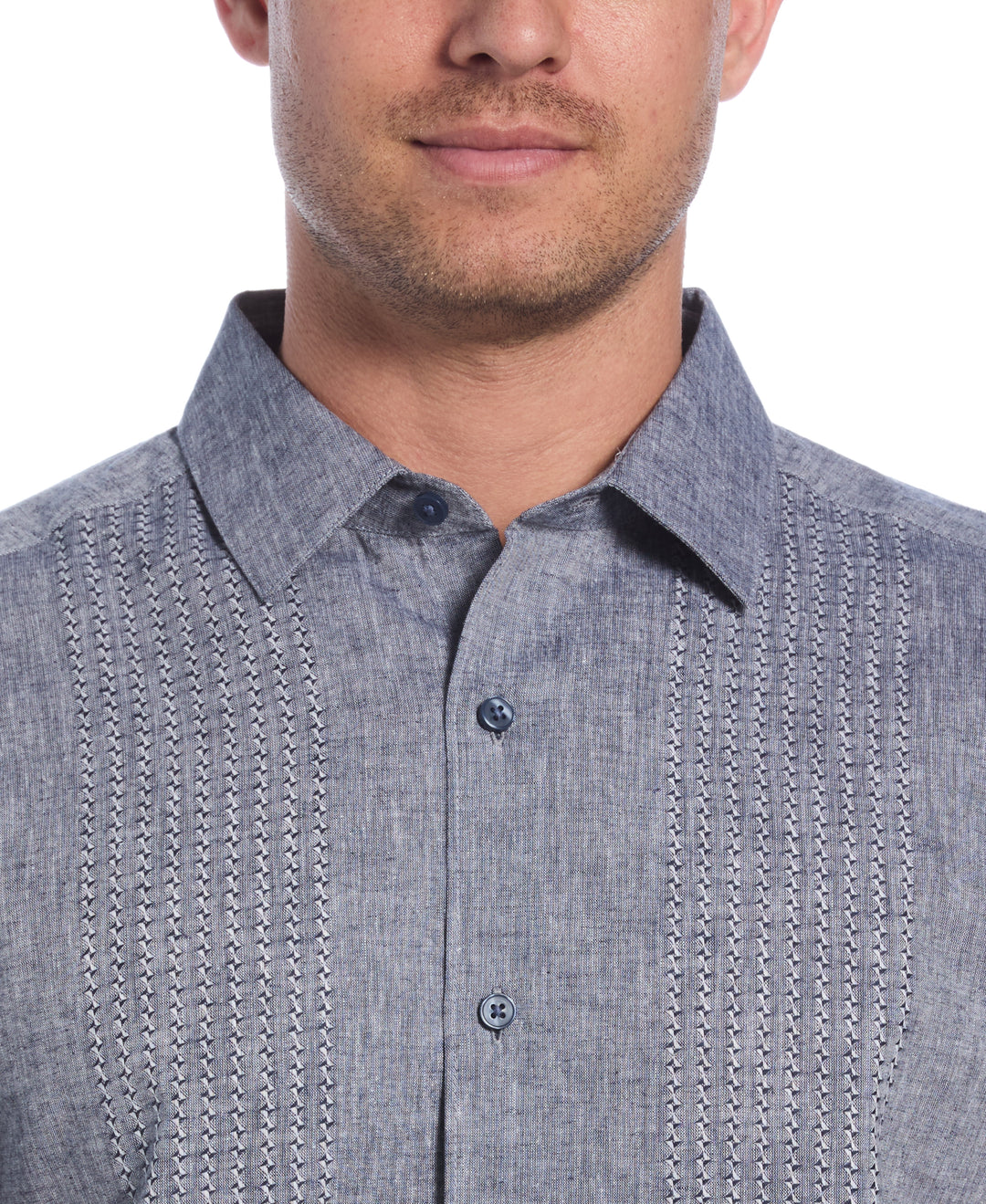 Linen Blend Dobby Panels Shirt (Dress Blues) 
