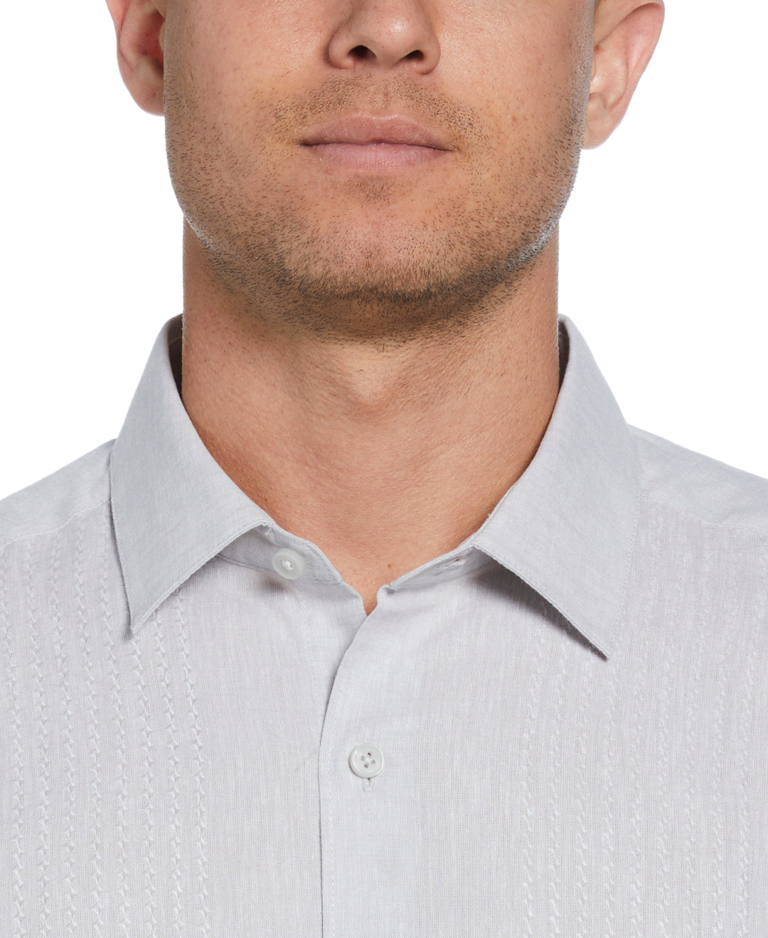 Linen Blend Dobby Panels Shirt (Brilliant White) 