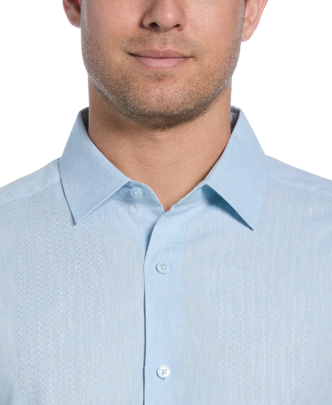 Linen Blend Dobby Panels Shirt (Dream Blue) 