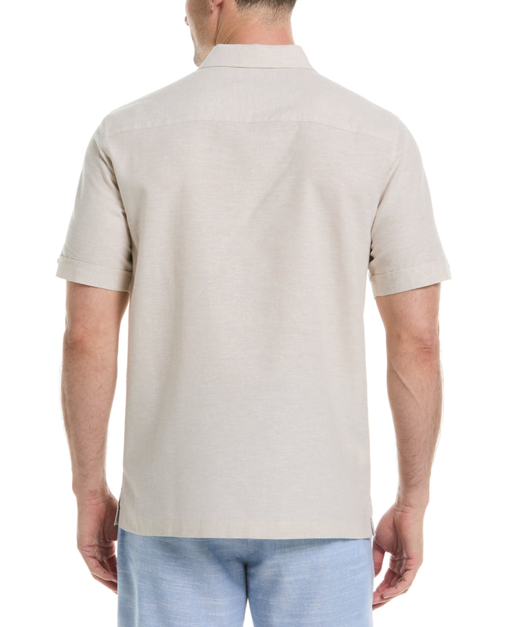 Linen Blend Engineered Y/D Panel Shirt (Egret) 