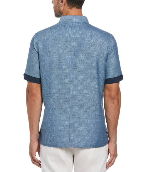 Linen Blend Textured Two Pocket Guayabera Shirt (Dress Blues) 