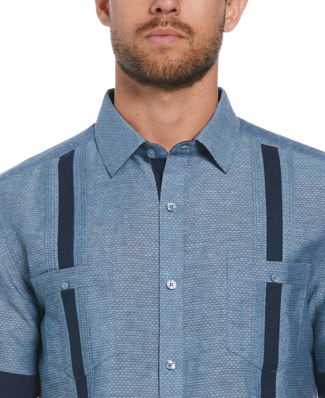 Fashion Double Pocket Guayabera Shirt (Dress Blues) 