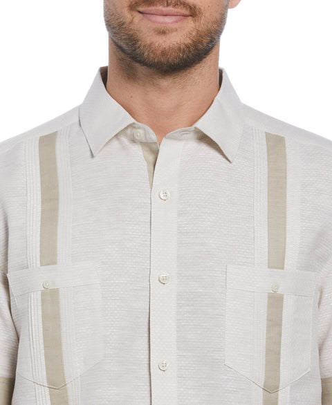 Linen Blend Textured Two Pocket Guayabera Shirt (Silver Lining) 
