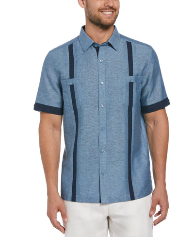 Linen Blend Textured Two Pocket Guayabera Shirt (Dress Blues) 