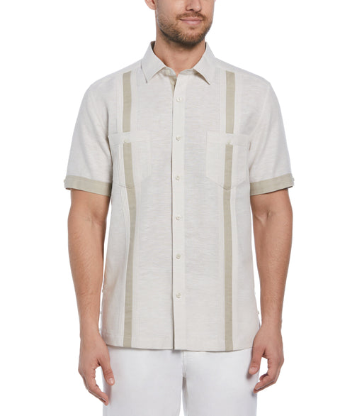 Linen Blend Textured Two Pocket Guayabera Shirt (Silver Lining) 