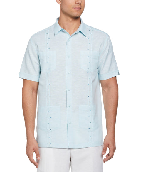 Fashion Four Pocket Linen-Blend Guayabera Shirt (Aquatic) 