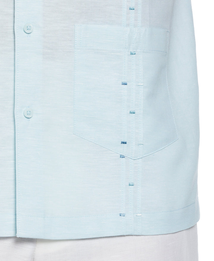 Fashion Four Pocket Linen-Blend Guayabera Shirt (Aquatic) 