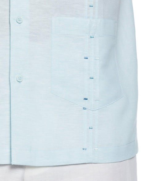 Fashion Four Pocket Linen-Blend Guayabera Shirt (Aquatic) 