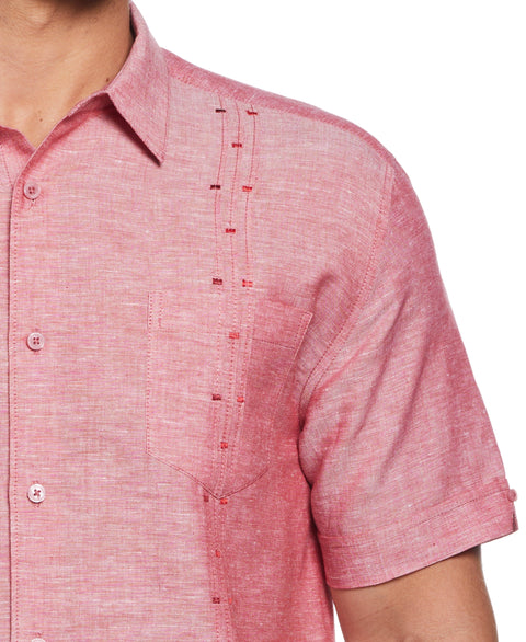 Fashion Four Pocket Linen-Blend Guayabera Shirt (Tango Red) 