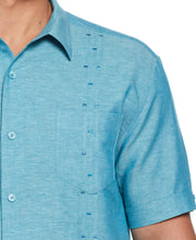 Fashion Four Pocket Linen-Blend Guayabera Shirt (Crystal Teal) 