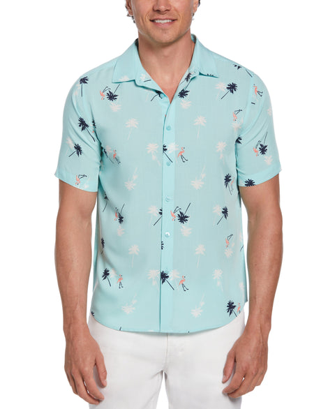 Flamingo Print Shirt (Pastel Turquoise) 