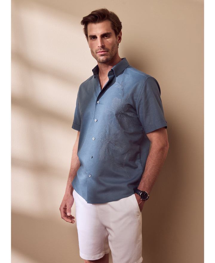 Floral Embroidered Shirt-Casual Shirts-Cubavera
