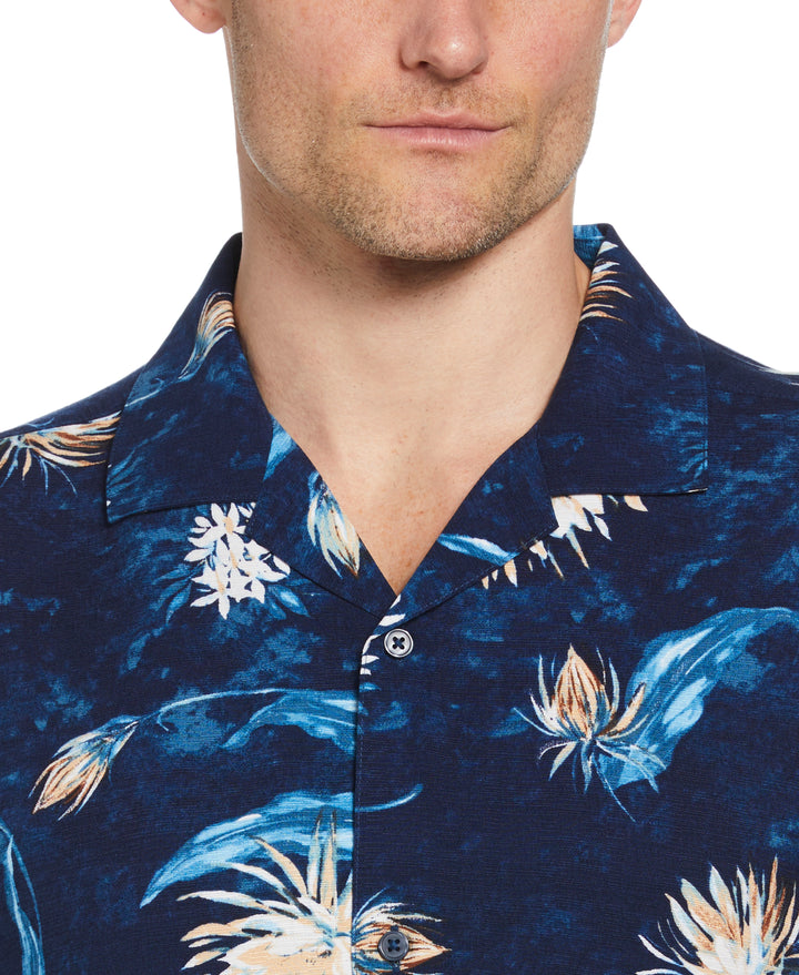 Floral Print Cuban Collar Shirt (Navy Iris) 