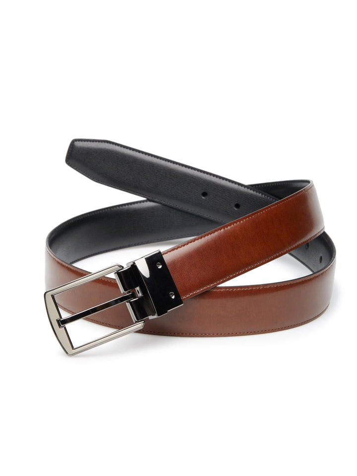 Genuine Leather Reversible Belt with Gunmetal Buckle (Blk20) 