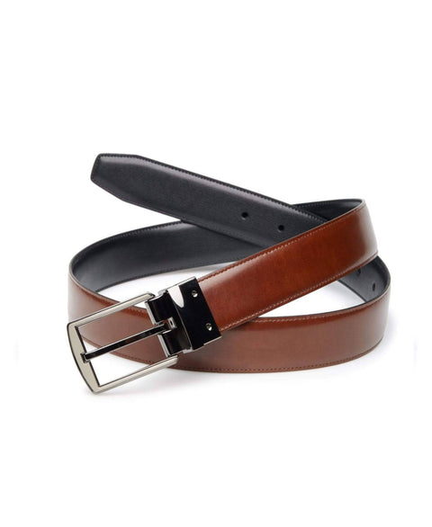 Genuine Leather Reversible Belt with Gunmetal Buckle-Belts-Cubavera
