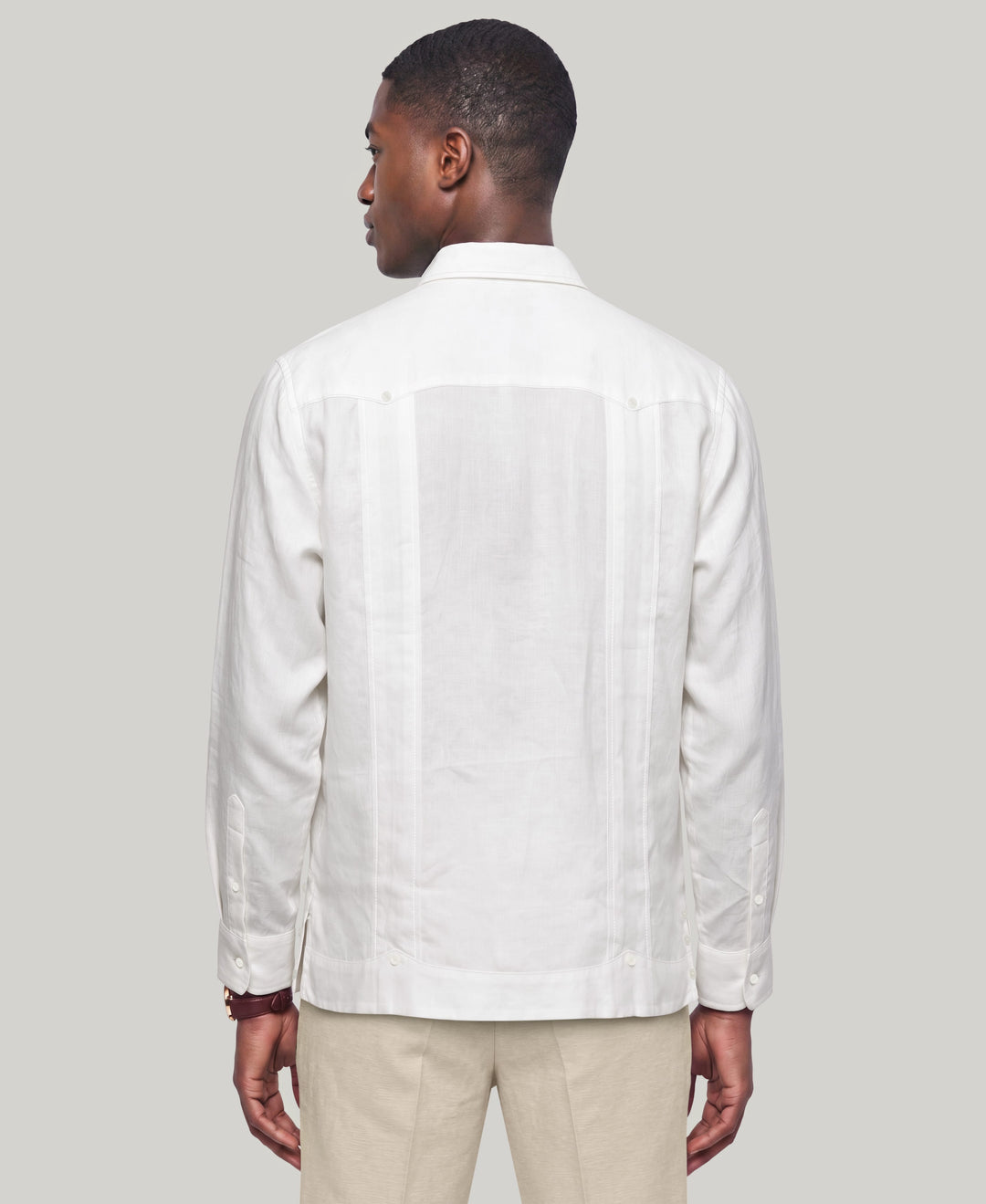 GEO EMBROIDERED GUAYABERA (Brill Whit/Island Fossil) 