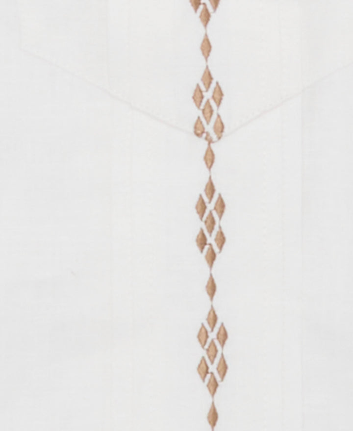 GEO EMBROIDERED GUAYABERA (Brill Whit/Island Fossil) 