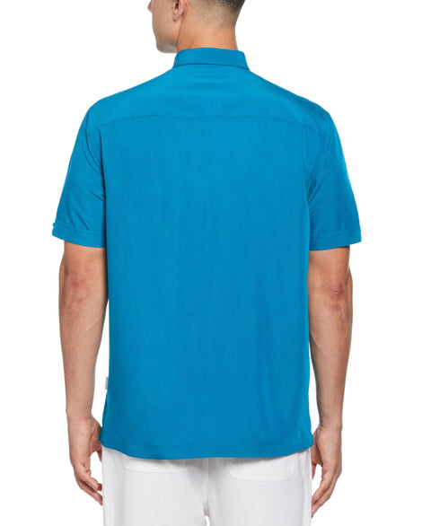 Geo Embroidered Guayabera Shirt (Crystal Teal) 