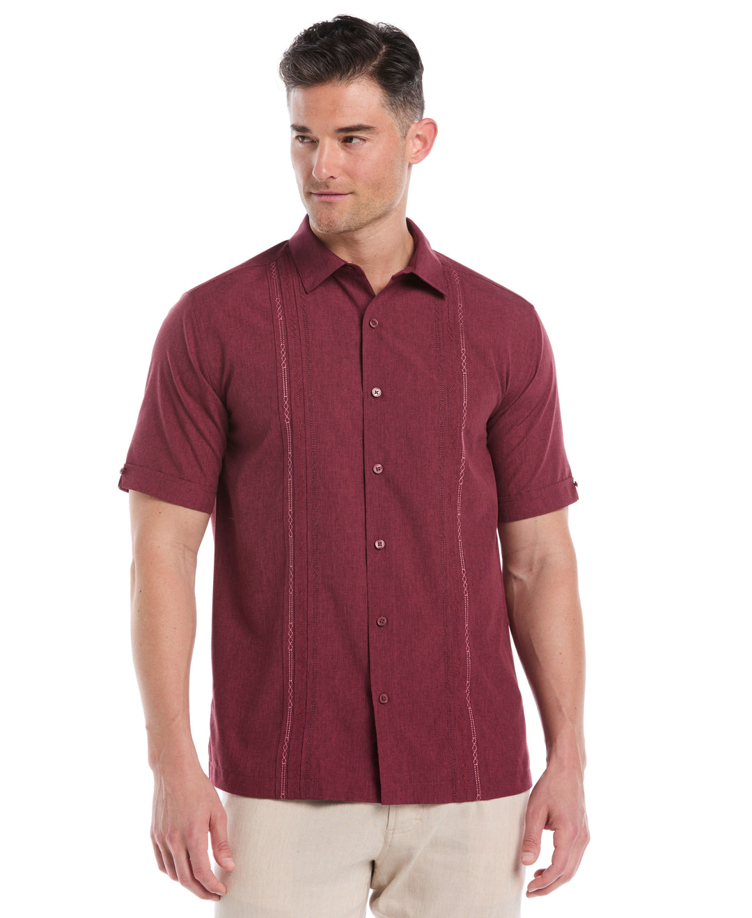Cubavera Men's Geo Embroidered Panel Chambray Shirt, Gray, Small Cubavera Men's Geo Embroidered Panel Chambray Shirt, Gray, Small