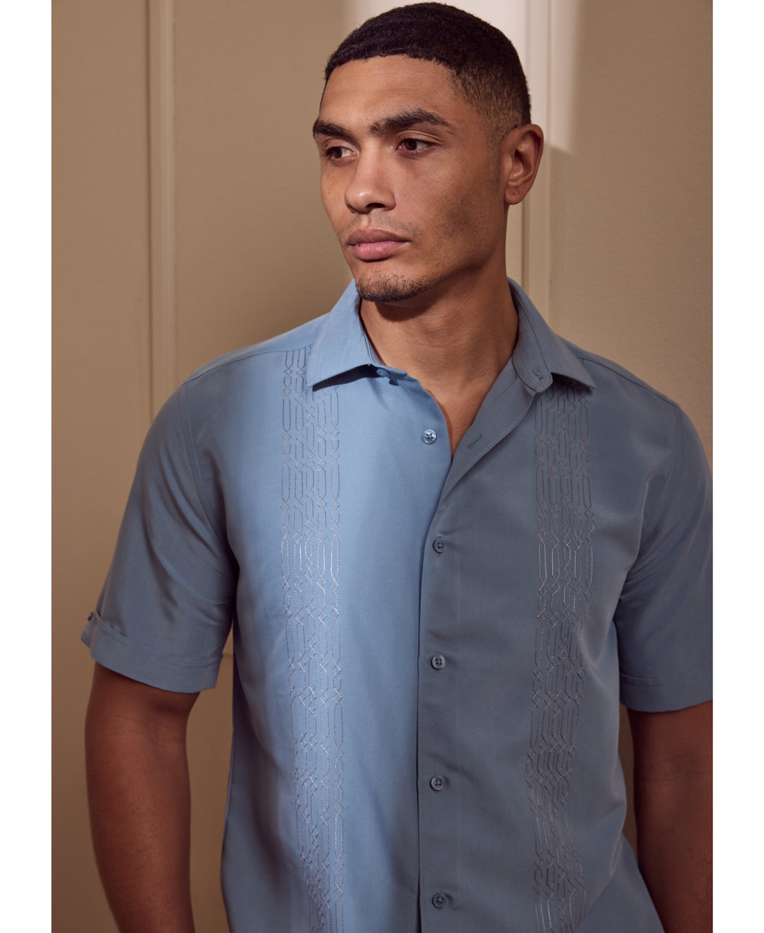 Geo Embroidery Short Sleeve Shirt-Casual Shirts-Cubavera