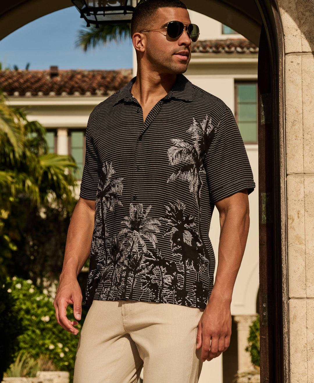 Geo Palms Print Shirt-Casual Shirts-Cubavera