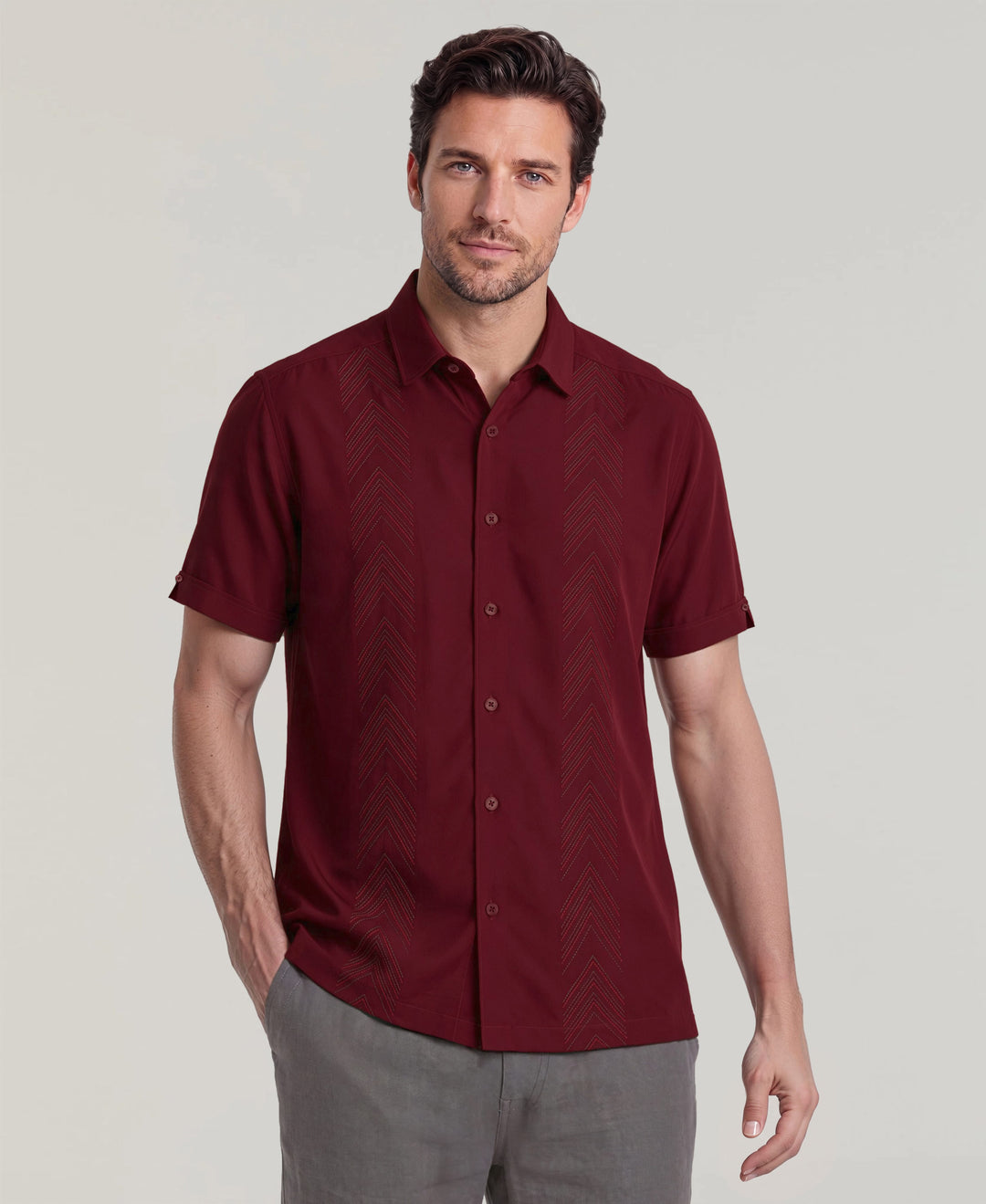 Geometric Embroidered Shirt (Cabernet) 