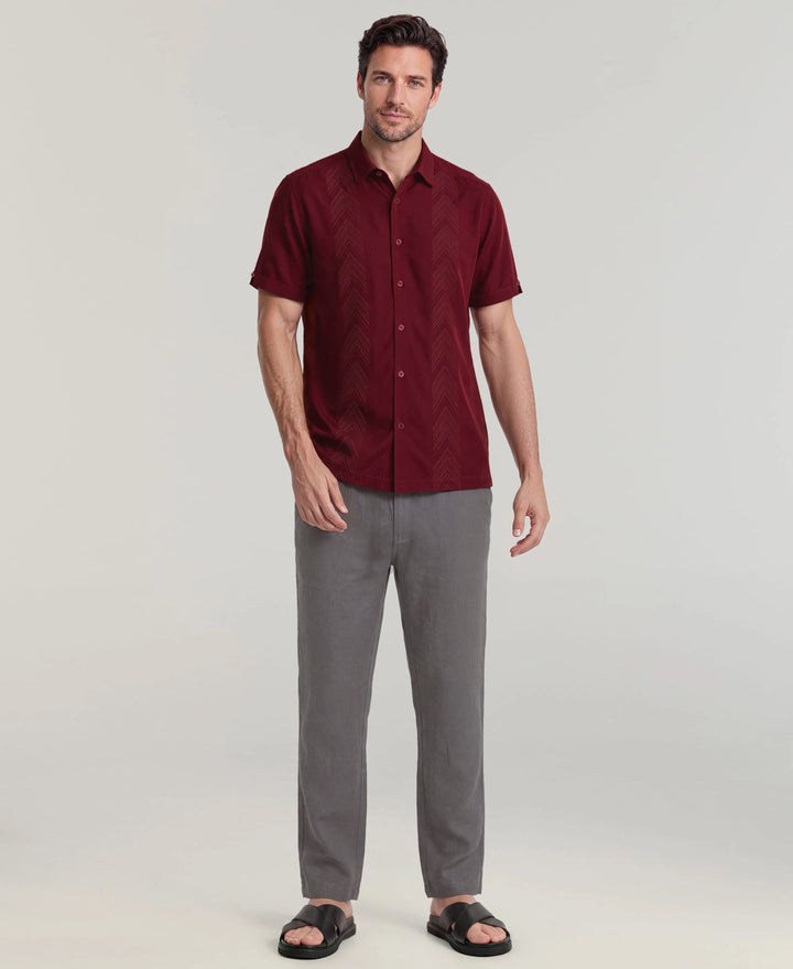 Geometric Embroidered Shirt (Cabernet) 