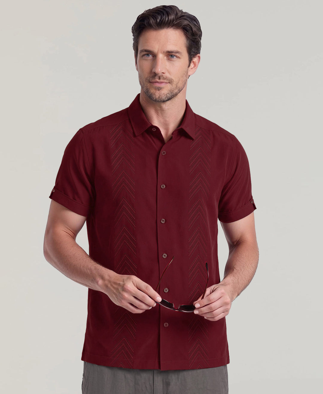 Geometric Embroidered Shirt (Cabernet) 
