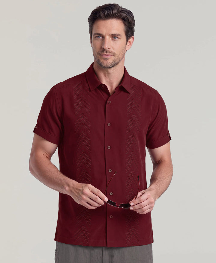 Geometric Embroidered Shirt (Cabernet) 