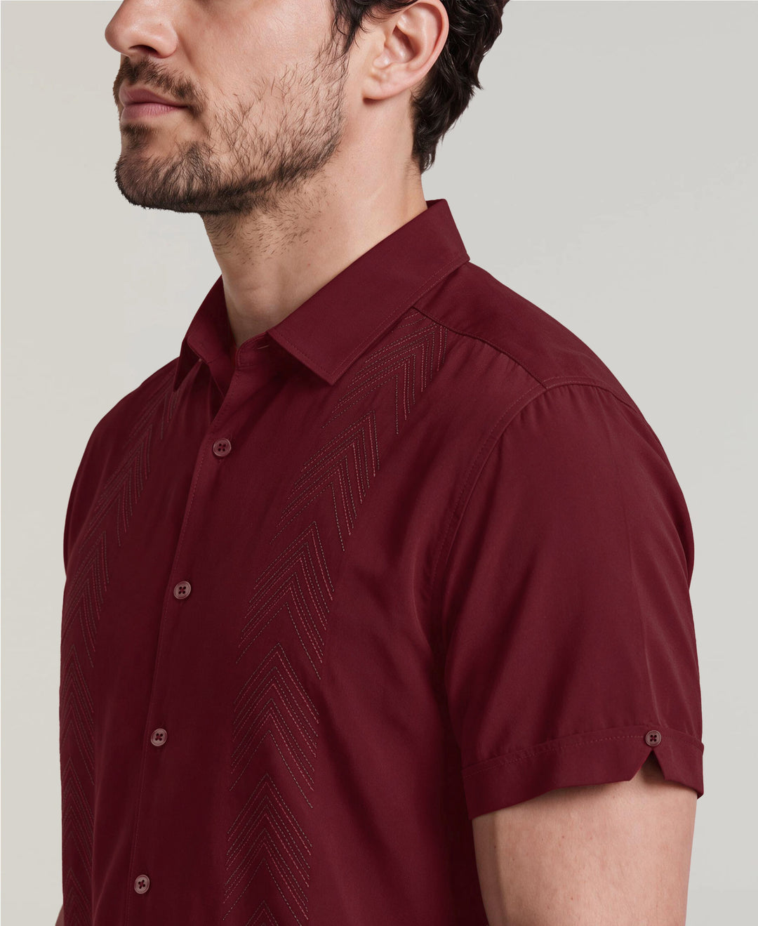 Geometric Embroidered Shirt (Cabernet) 