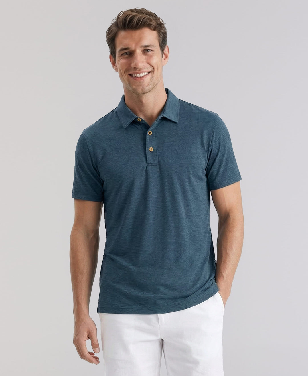Heather Patterned Polo Shirt (Aegean Blue Htr) 